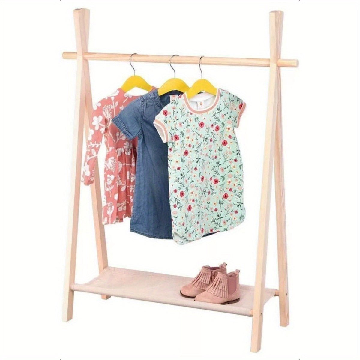 Kids Clothes Rail Coat Rack Wooden Hanging Dress Up Wardrobe Storage - Stepuptots