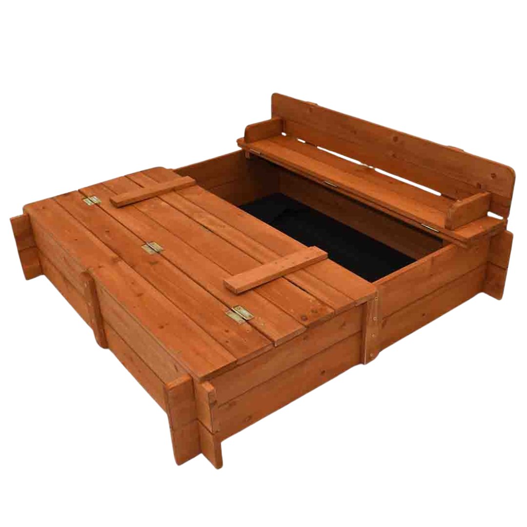 Square Wooden Sandpit with Folding Lid - 96cm - Stepuptots