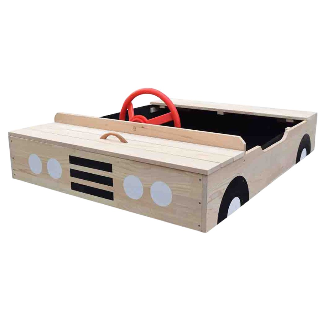 Wooden Car Sandpit with Weatherproof Cover - Stepuptots